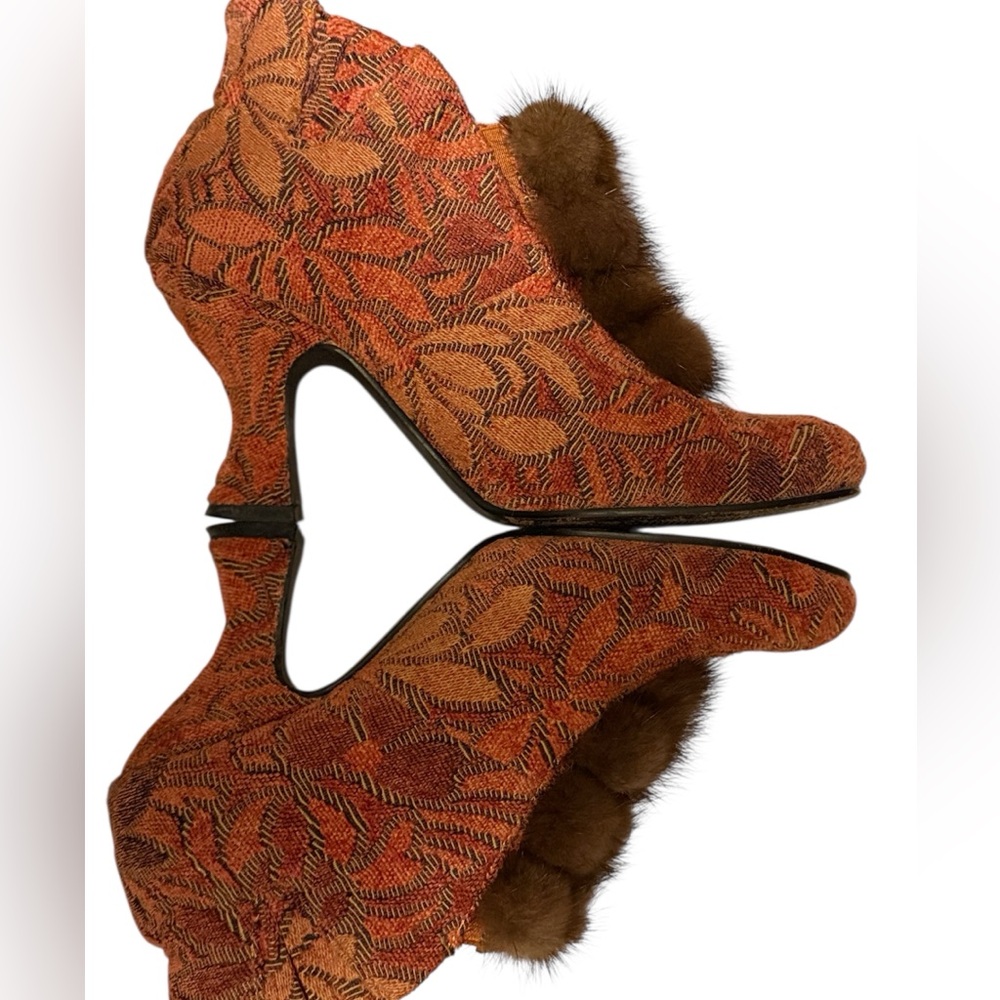 Baci Woman’s “Daisy” Orange Burgundy Mink Ankle Boots